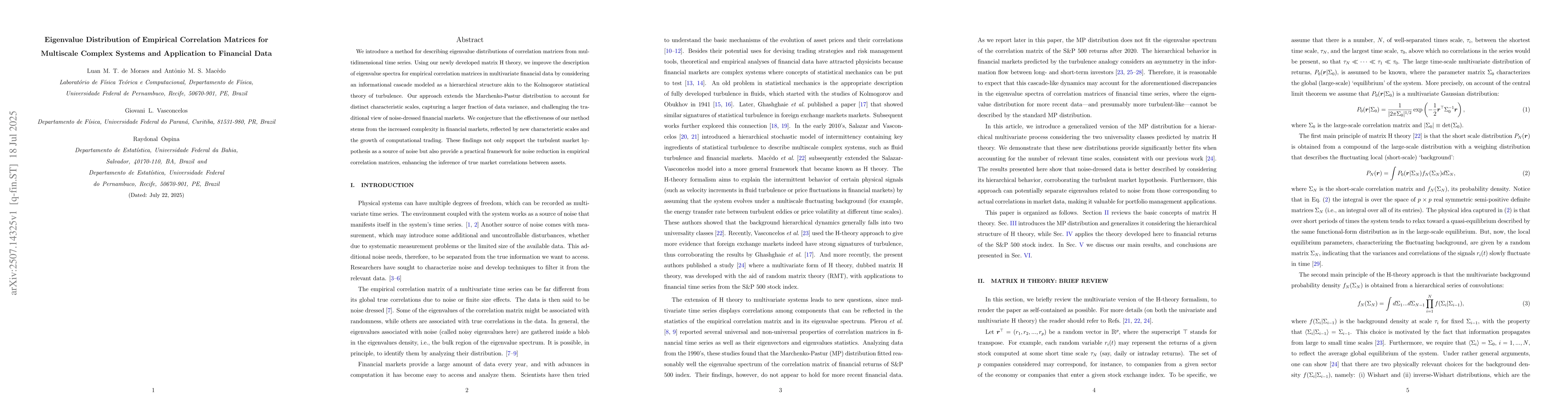 Thumbnail for Eigenvalue Distribution of Empirical Correlation Matrices for Multiscale
  Complex Systems and Application to Financial Data