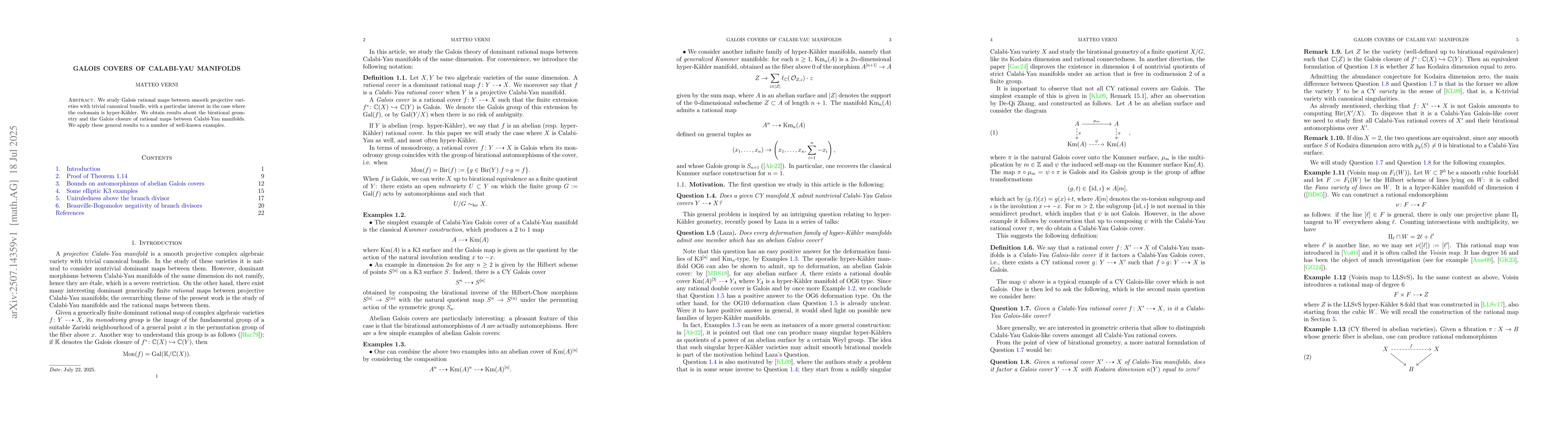 Thumbnail for Galois covers of Calabi-Yau manifolds
