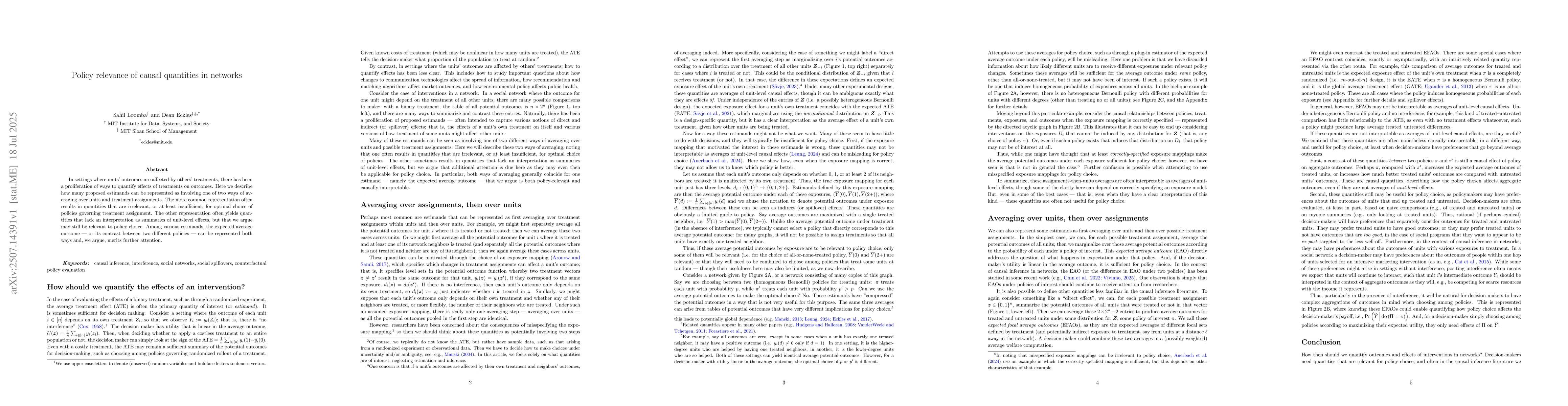 Thumbnail for Policy relevance of causal quantities in networks