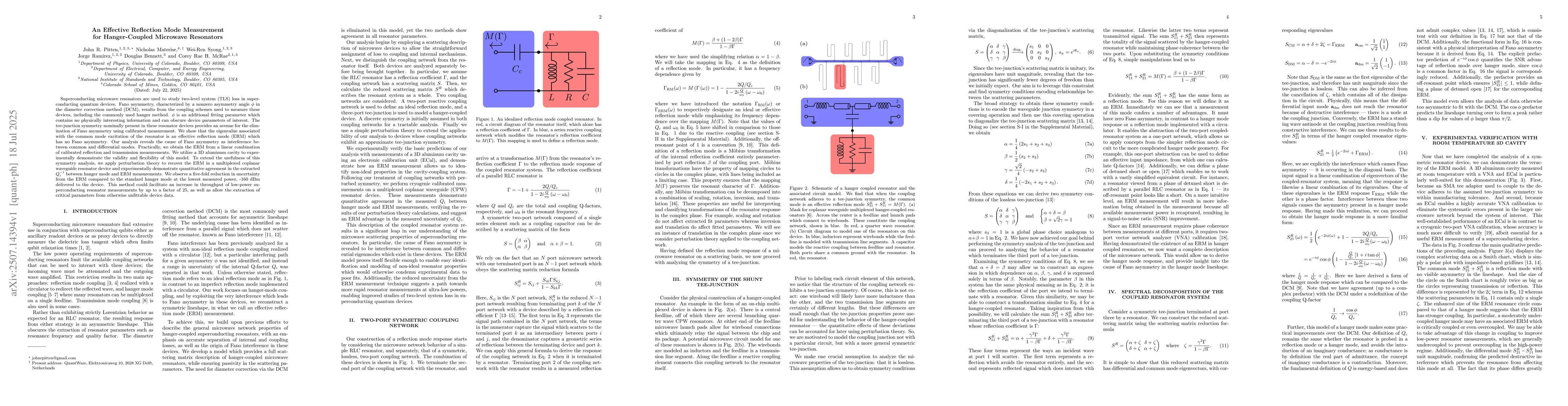 Thumbnail for An Effective Reflection Mode Measurement for Hanger-Coupled Microwave
  Resonators