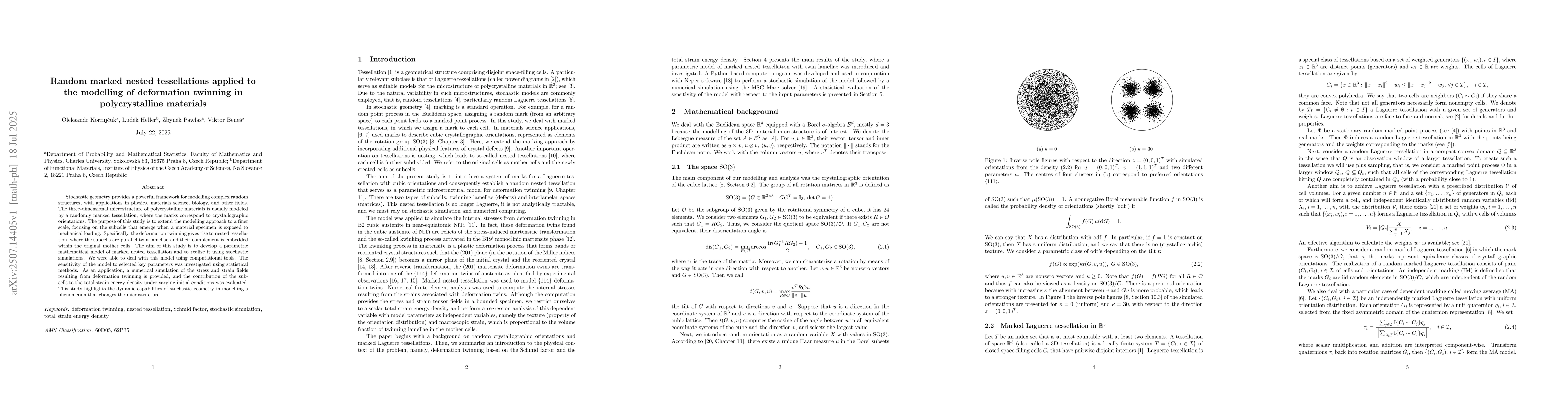 Thumbnail for Random marked nested tessellations applied to the modelling of
  deformation twinning in polycrystalline materials