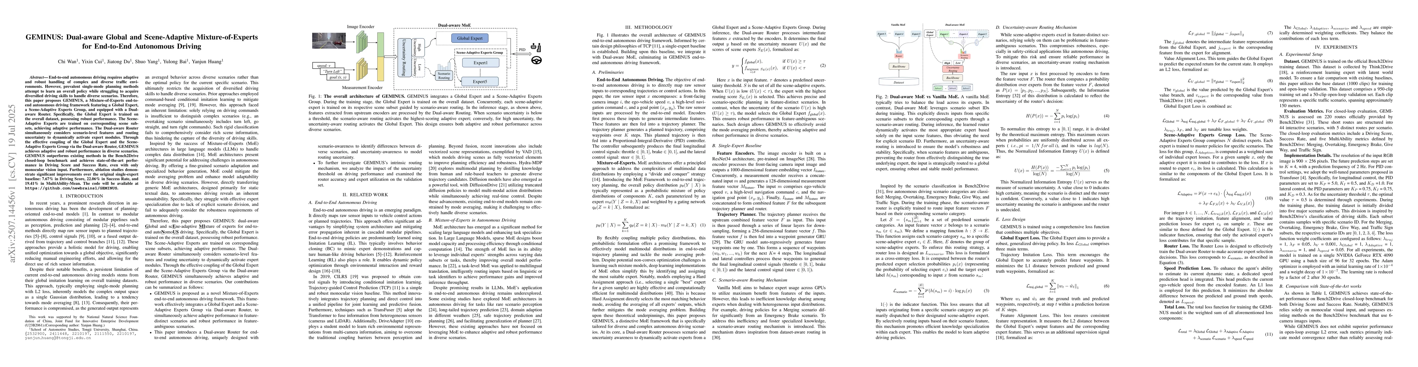 Thumbnail for GEMINUS: Dual-aware Global and Scene-Adaptive Mixture-of-Experts for
  End-to-End Autonomous Driving