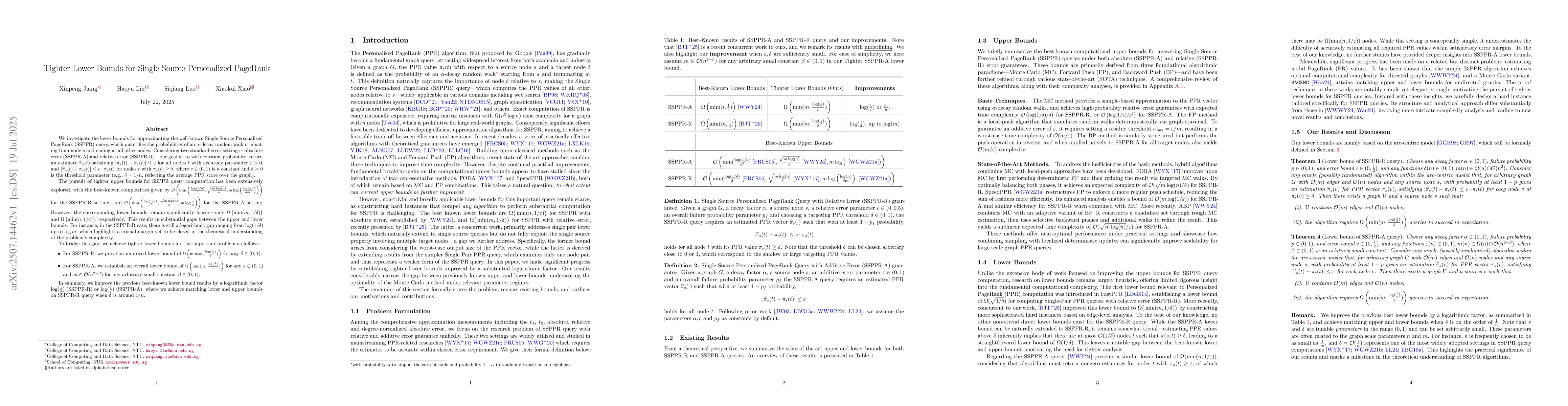 Thumbnail for Tighter Lower Bounds for Single Source Personalized PageRank