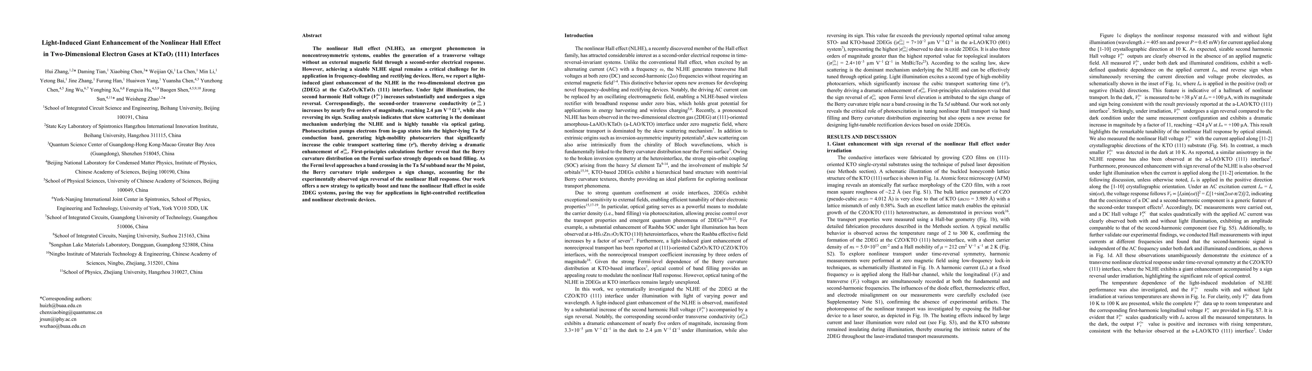 Thumbnail for Light-Induced Giant Enhancement of the Nonlinear Hall Effect in
  Two-Dimensional Electron Gases at KTaO3 (111) Interfaces