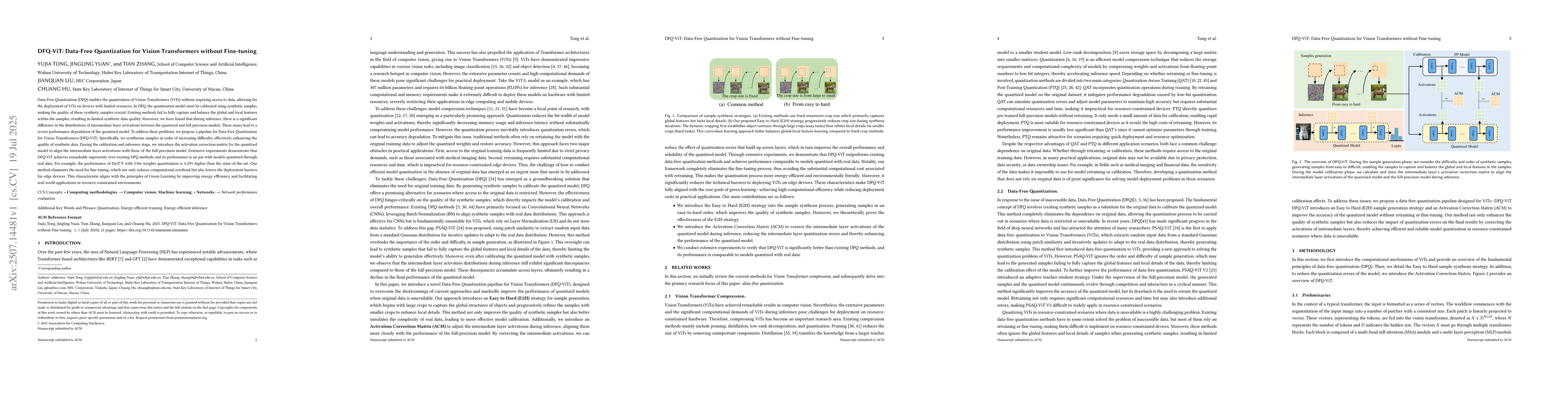 Thumbnail for DFQ-ViT: Data-Free Quantization for Vision Transformers without
  Fine-tuning