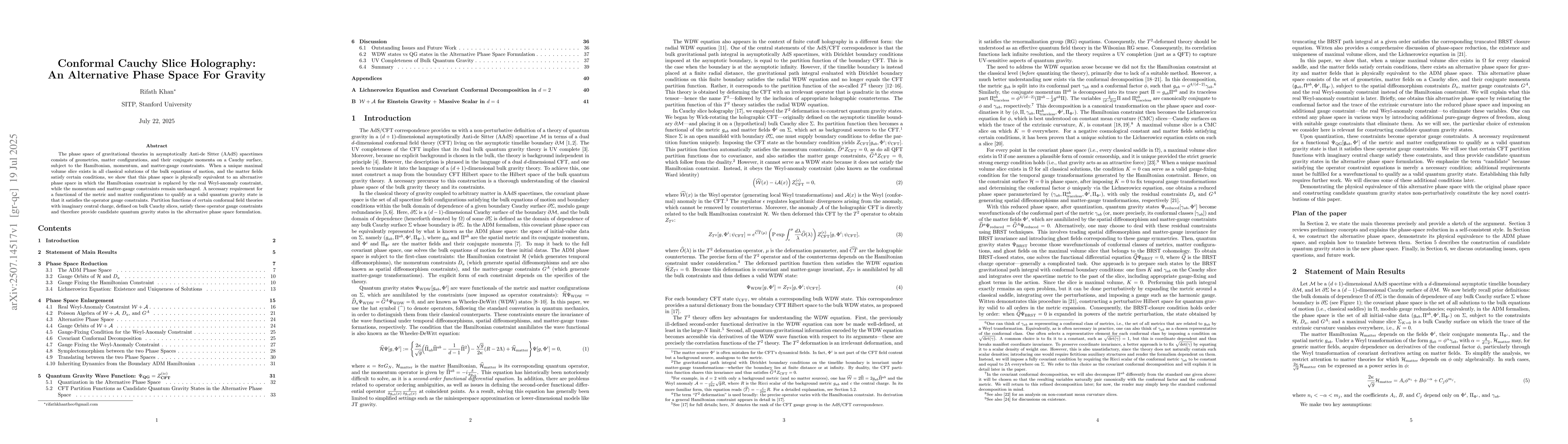 Thumbnail for Conformal Cauchy Slice Holography: An Alternative Phase Space For
  Gravity