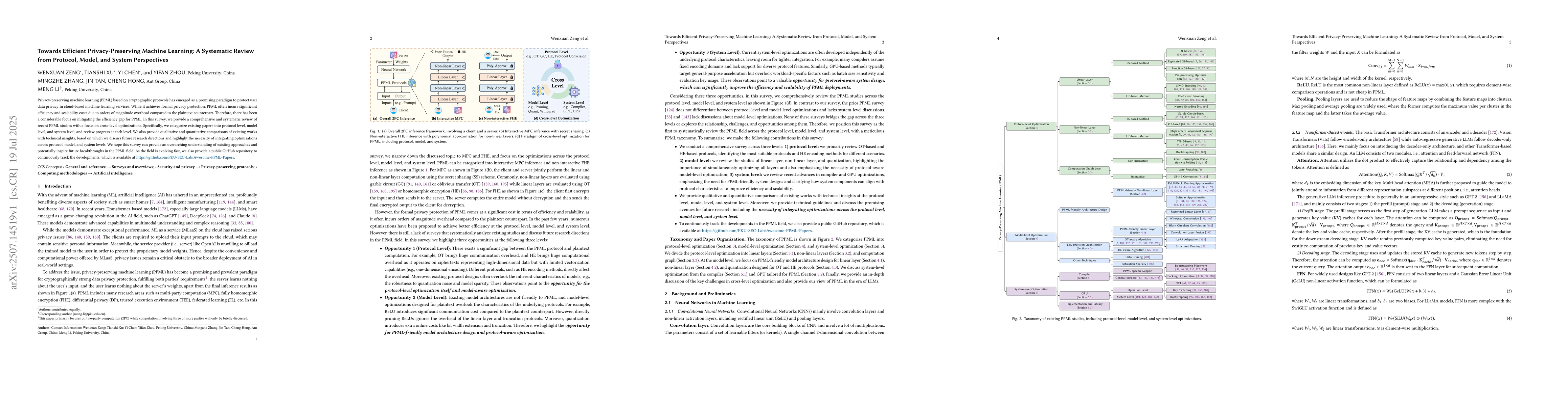 Thumbnail for Towards Efficient Privacy-Preserving Machine Learning: A Systematic
  Review from Protocol, Model, and System Perspectives