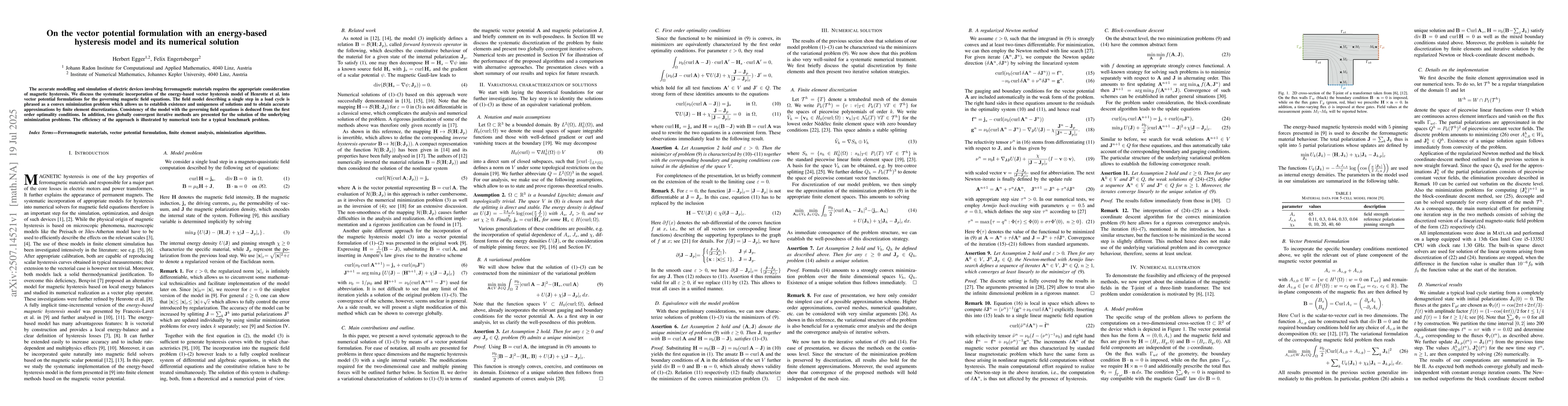 Thumbnail for On the vector potential formulation with an energy-based hysteresis
  model and its numerical solution