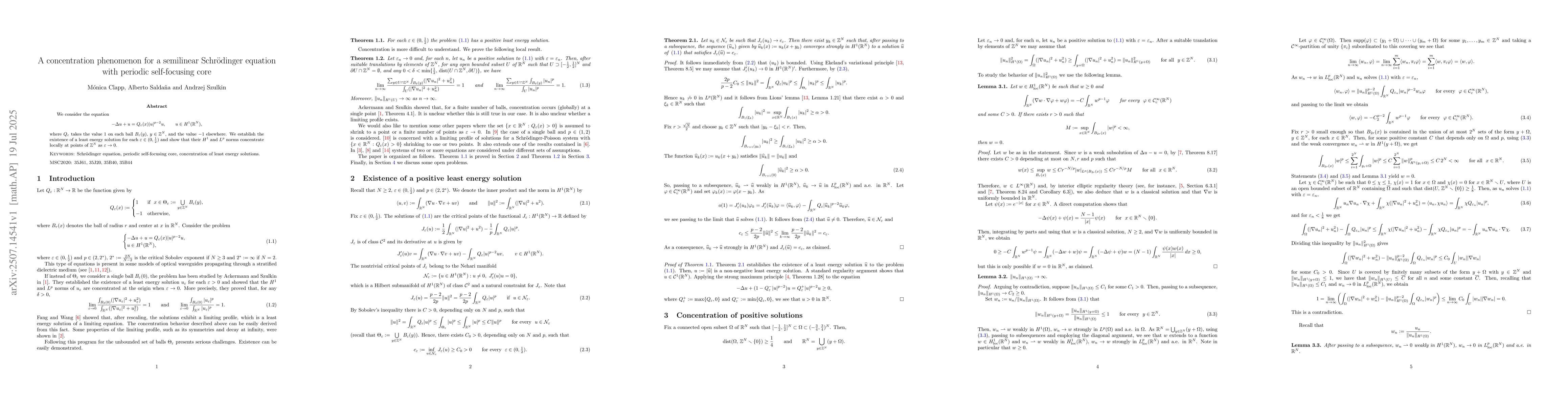 Thumbnail for A concentration phenomenon for a semilinear Schrödinger equation with
  periodic self-focusing core