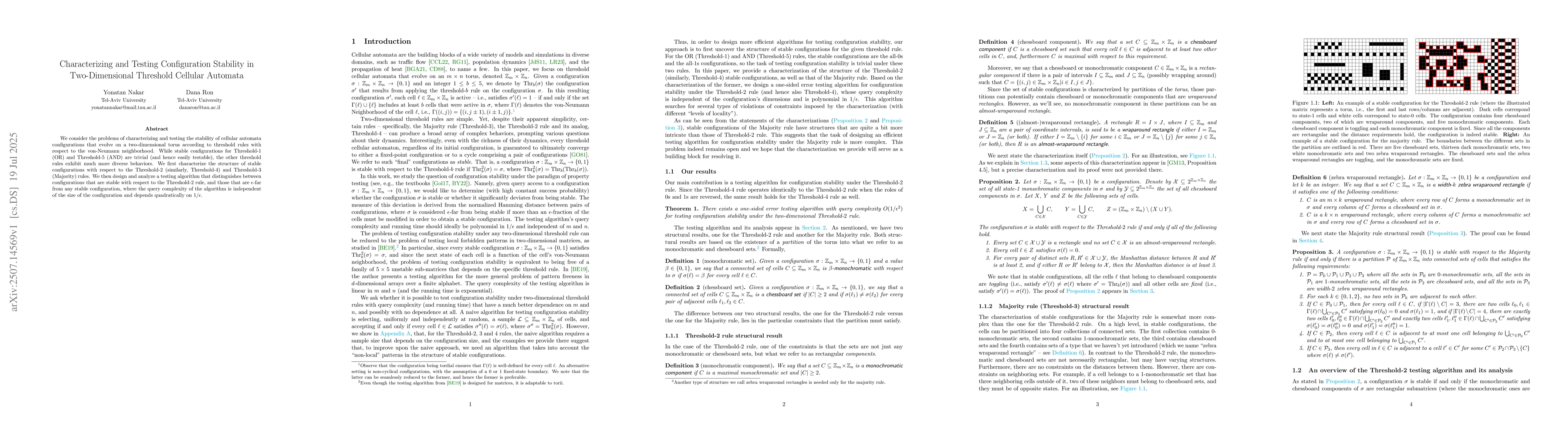 Thumbnail for Characterizing and Testing Configuration Stability in Two-Dimensional
  Threshold Cellular Automata
