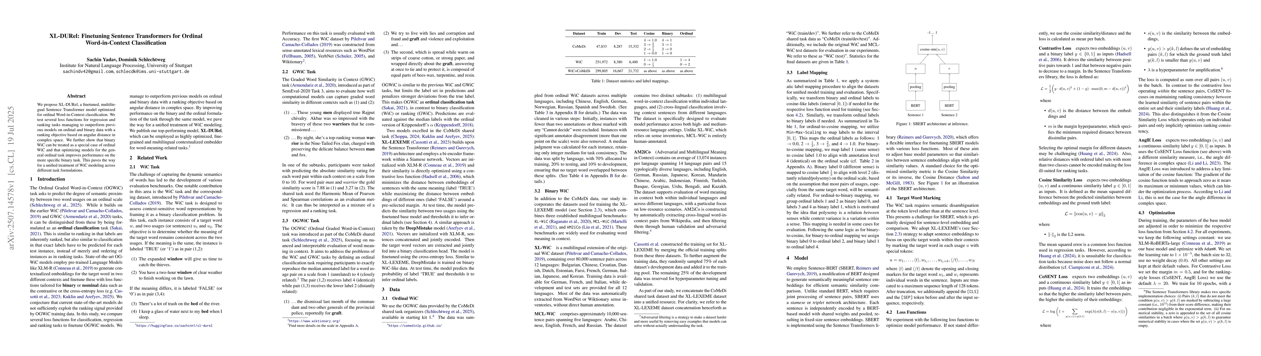 Thumbnail for XL-DURel: Finetuning Sentence Transformers for Ordinal Word-in-Context
  Classification