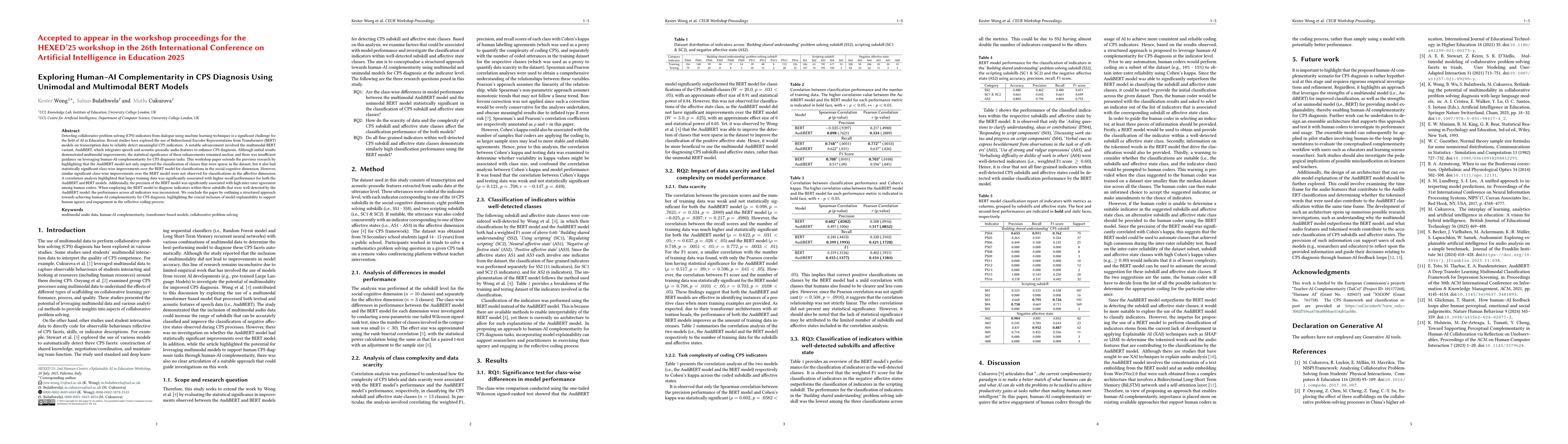 Thumbnail for Exploring Human-AI Complementarity in CPS Diagnosis Using Unimodal and
  Multimodal BERT Models