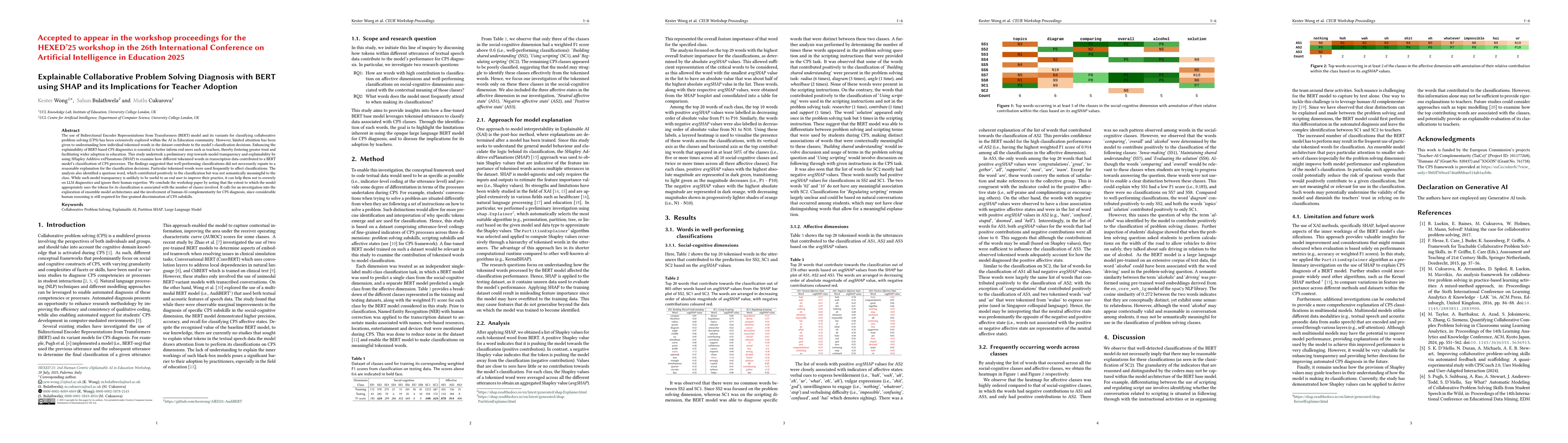 Thumbnail for Explainable Collaborative Problem Solving Diagnosis with BERT using SHAP
  and its Implications for Teacher Adoption