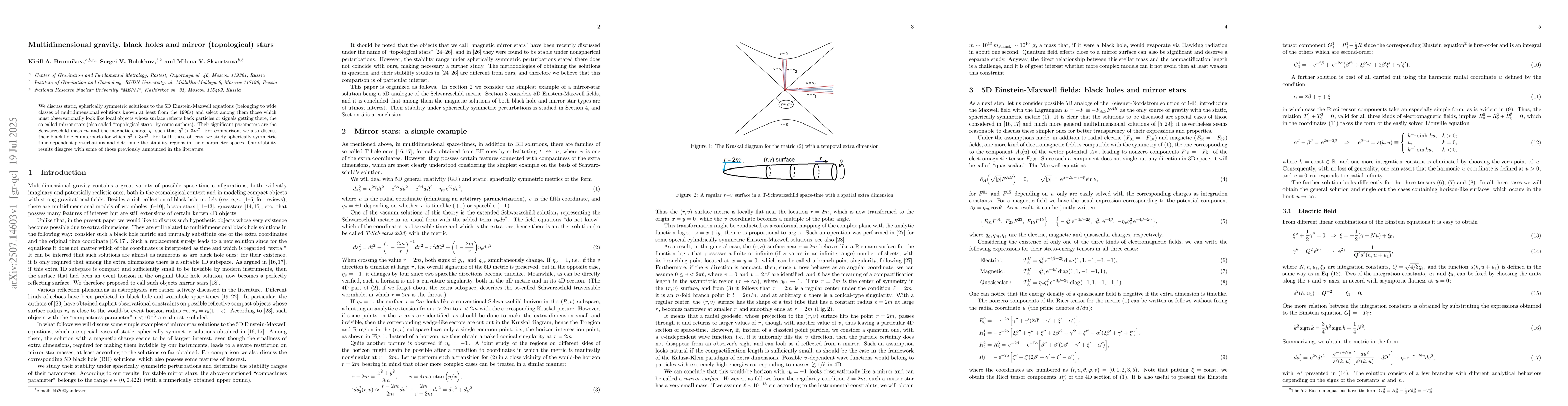 Thumbnail for Multidimensional gravity, black holes and mirror (topological) stars