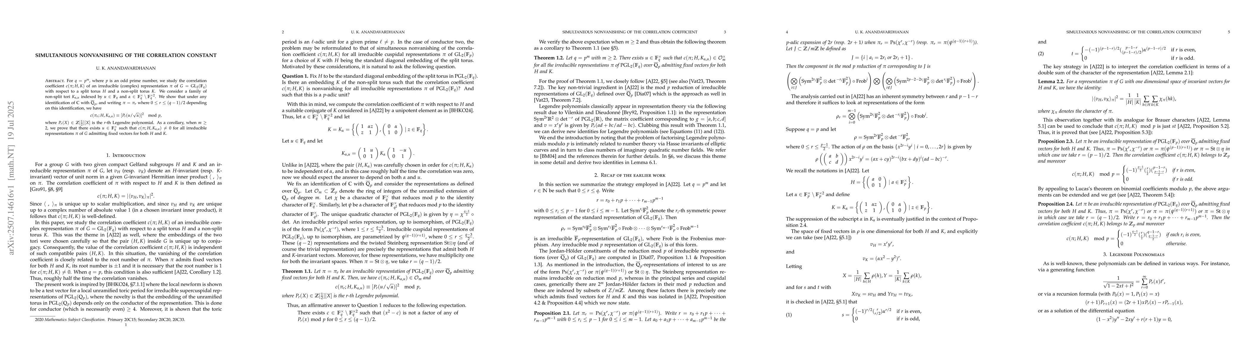 Thumbnail for Simultaneous nonvanishing of the correlation constant