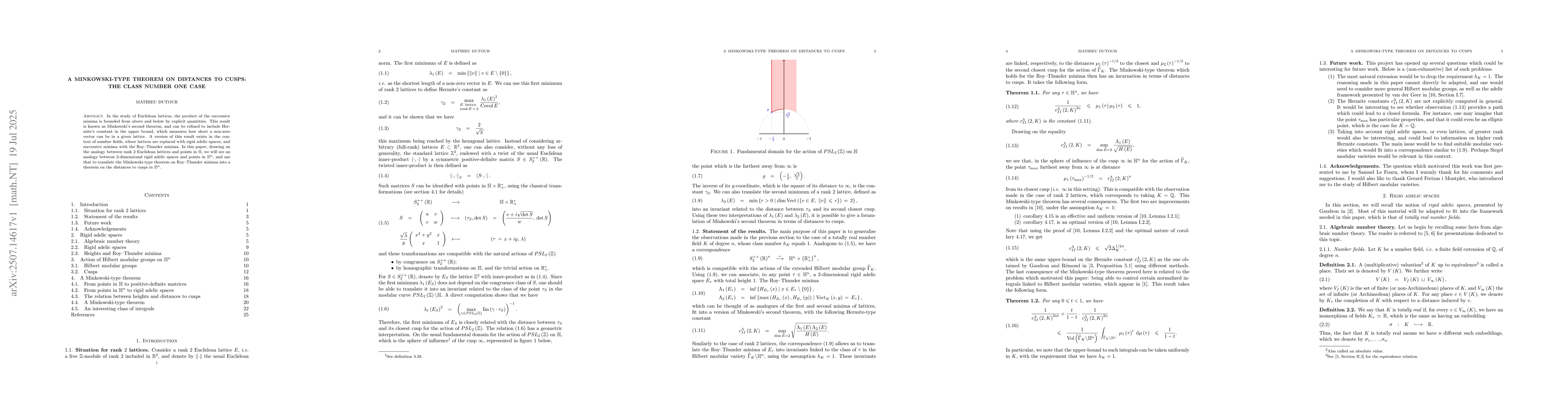 Thumbnail for A Minkowski-type theorem on distances to cusps: the class number one
  case