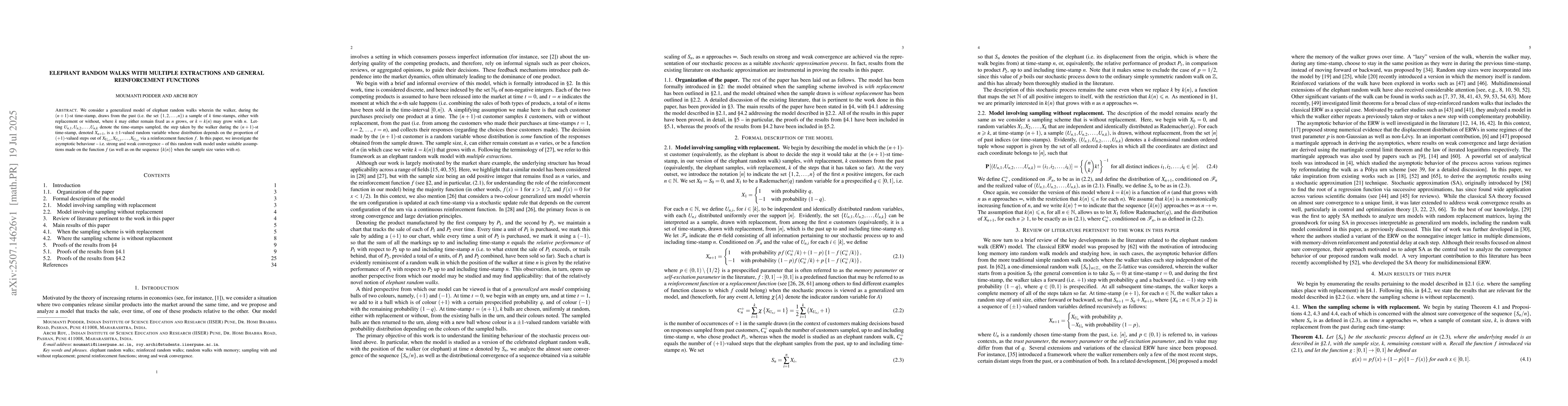 Thumbnail for Elephant random walks with multiple extractions and general
  reinforcement functions