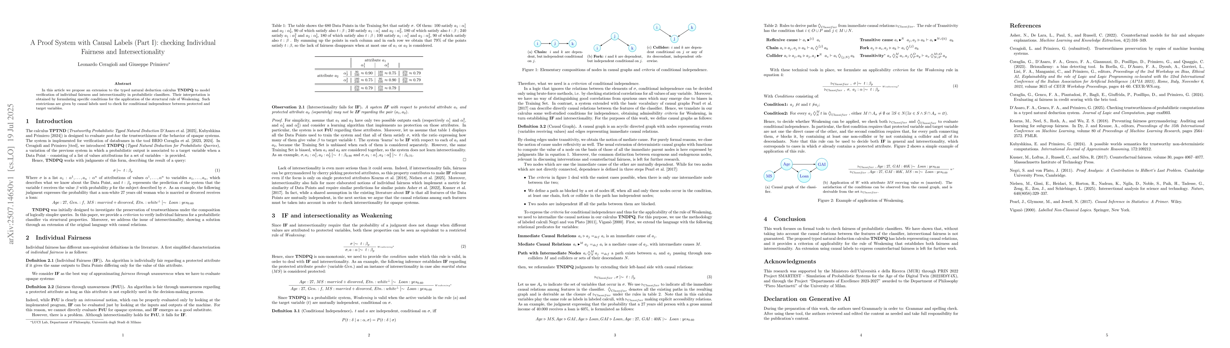 Thumbnail for A Proof System with Causal Labels (Part I): checking Individual Fairness
  and Intersectionality