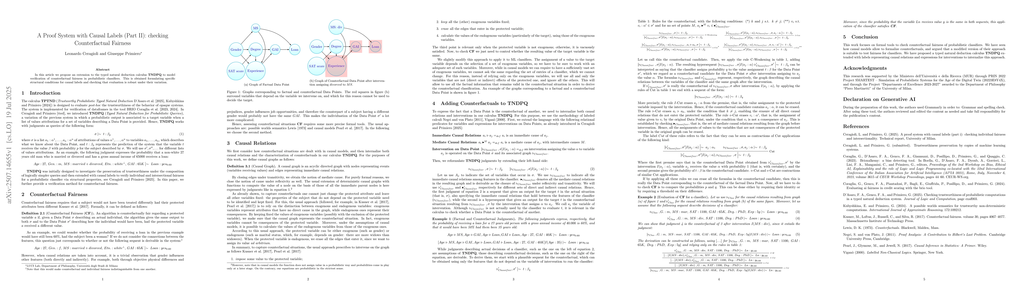 Thumbnail for A Proof System with Causal Labels (Part II): checking Counterfactual
  Fairness