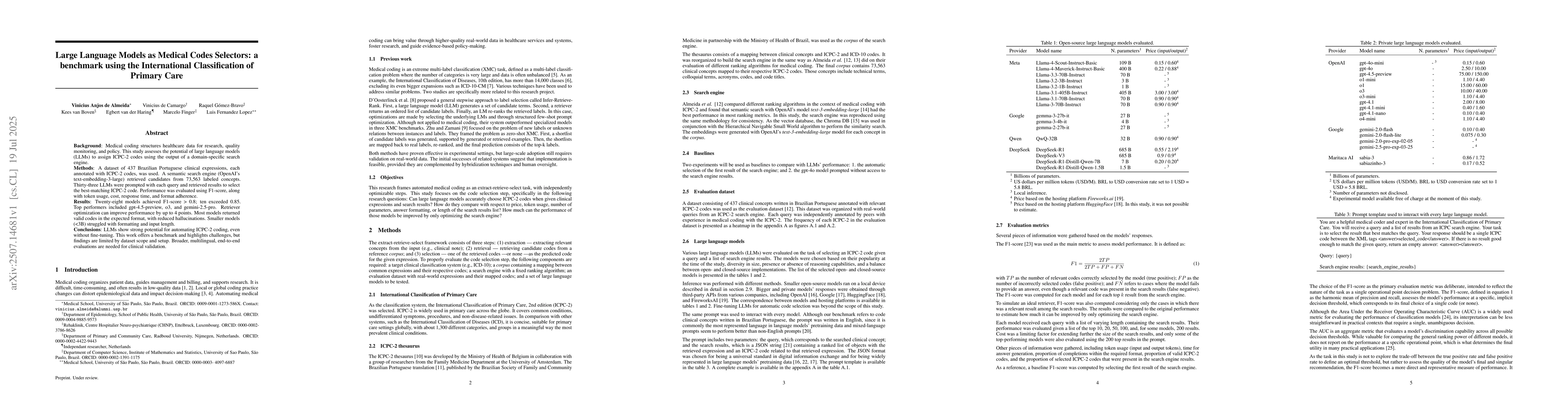 Thumbnail for Large Language Models as Medical Codes Selectors: a benchmark using the
  International Classification of Primary Care