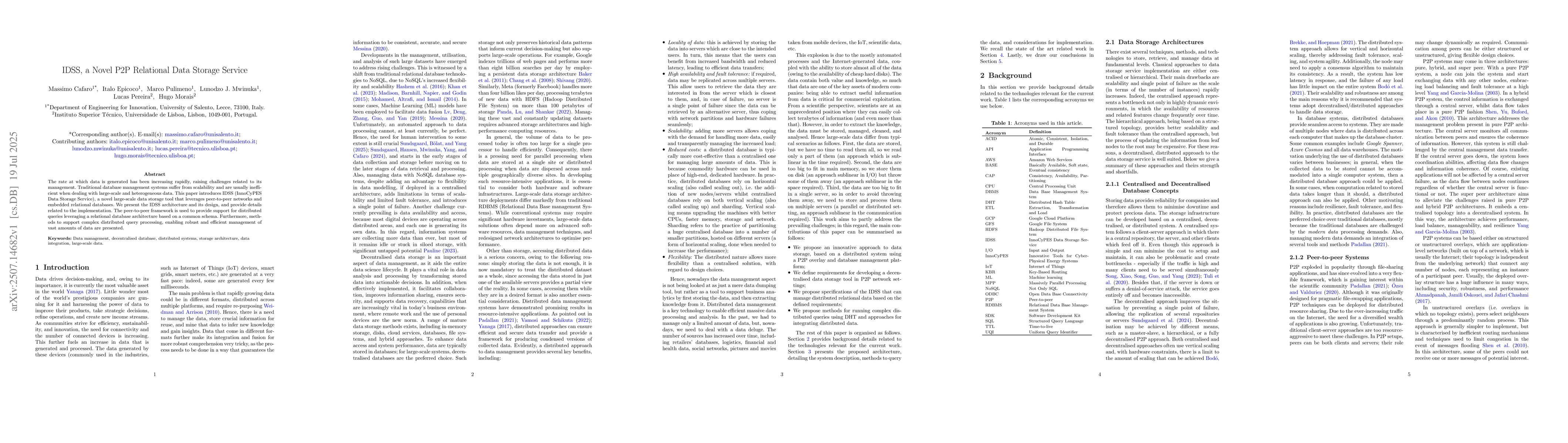 Thumbnail for IDSS, a Novel P2P Relational Data Storage Service