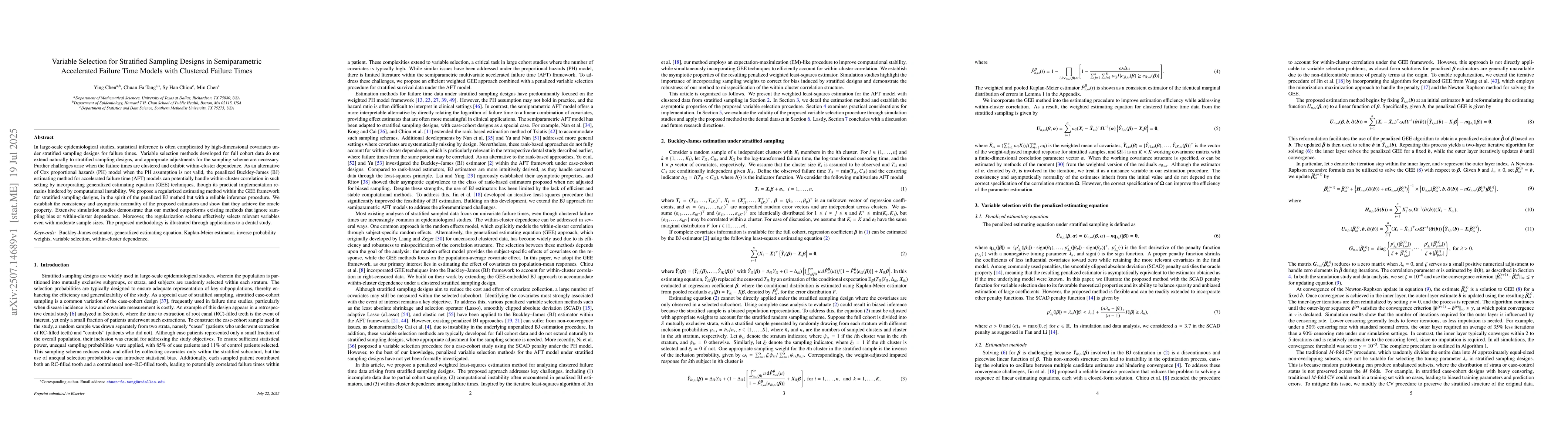 Thumbnail for Variable Selection for Stratified Sampling Designs in Semiparametric
  Accelerated Failure Time Models with Clustered Failure Times