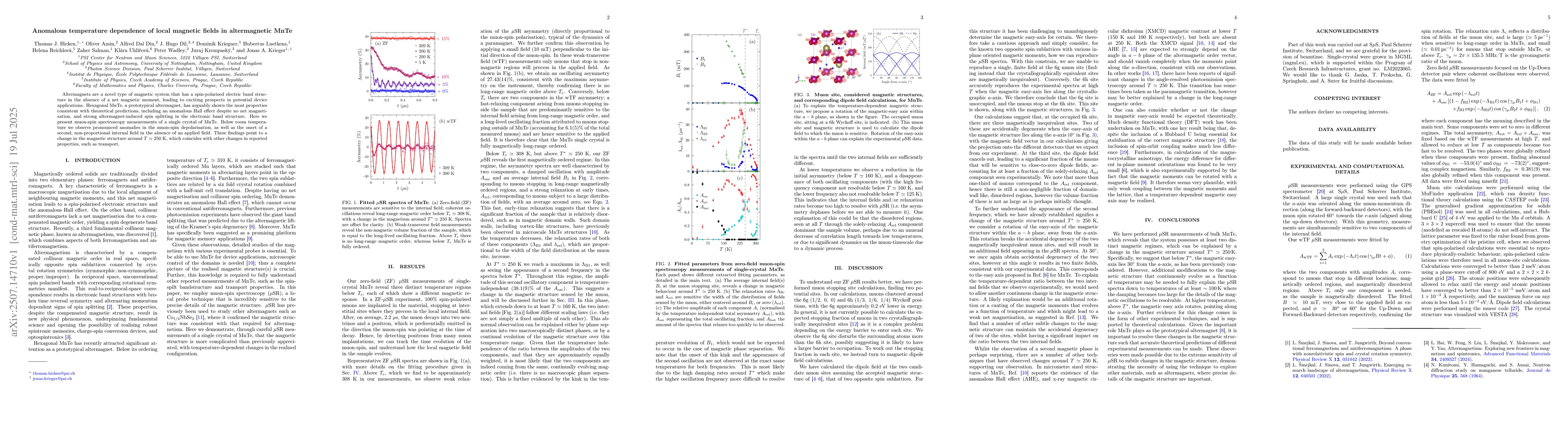 Thumbnail for Anomalous temperature dependence of local magnetic fields in
  altermagnetic MnTe
