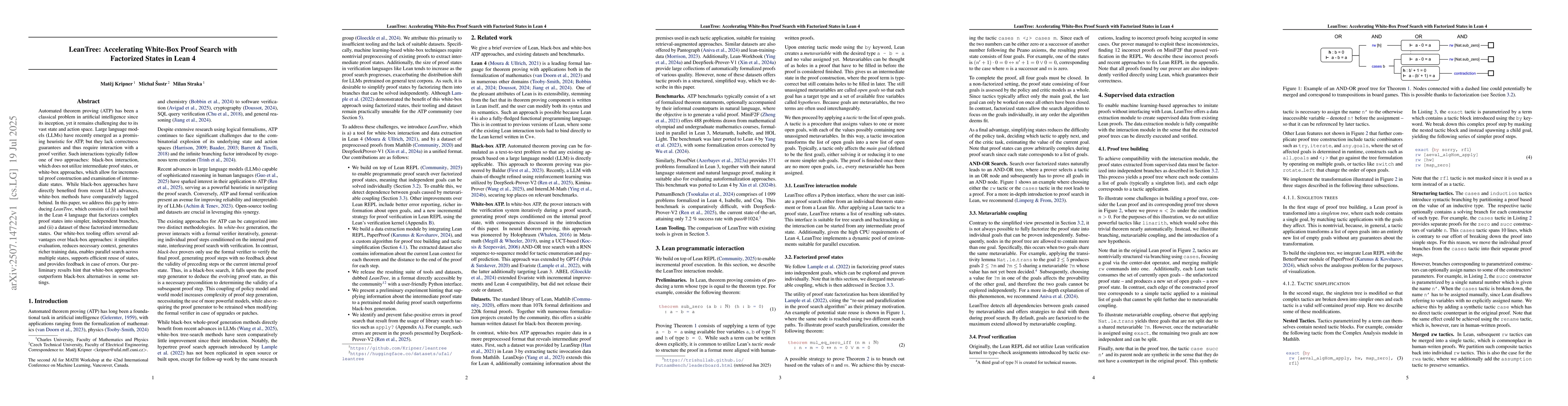 Thumbnail for LeanTree: Accelerating White-Box Proof Search with Factorized States in
  Lean 4