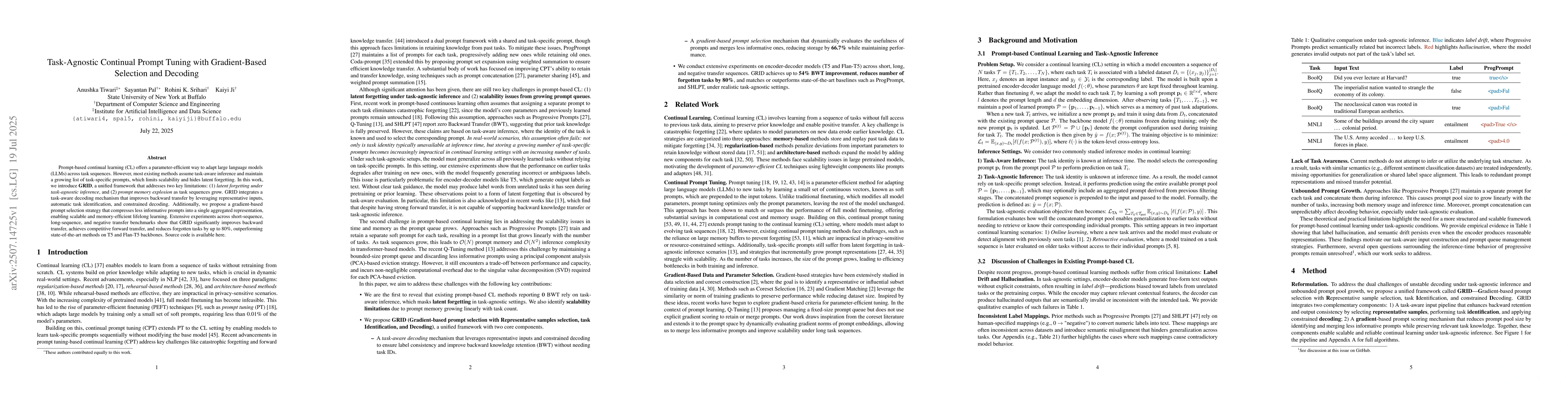 Thumbnail for Task-Agnostic Continual Prompt Tuning with Gradient-Based Selection and
  Decoding