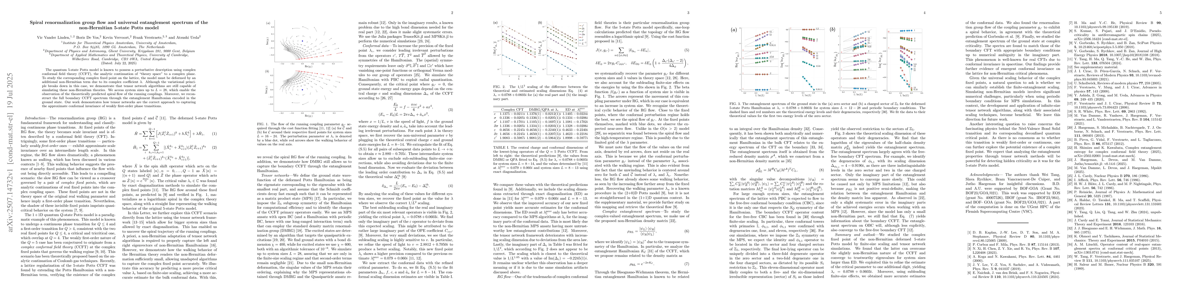Thumbnail for Spiral renormalization group flow and universal entanglement spectrum of
  the non-Hermitian 5-state Potts model
