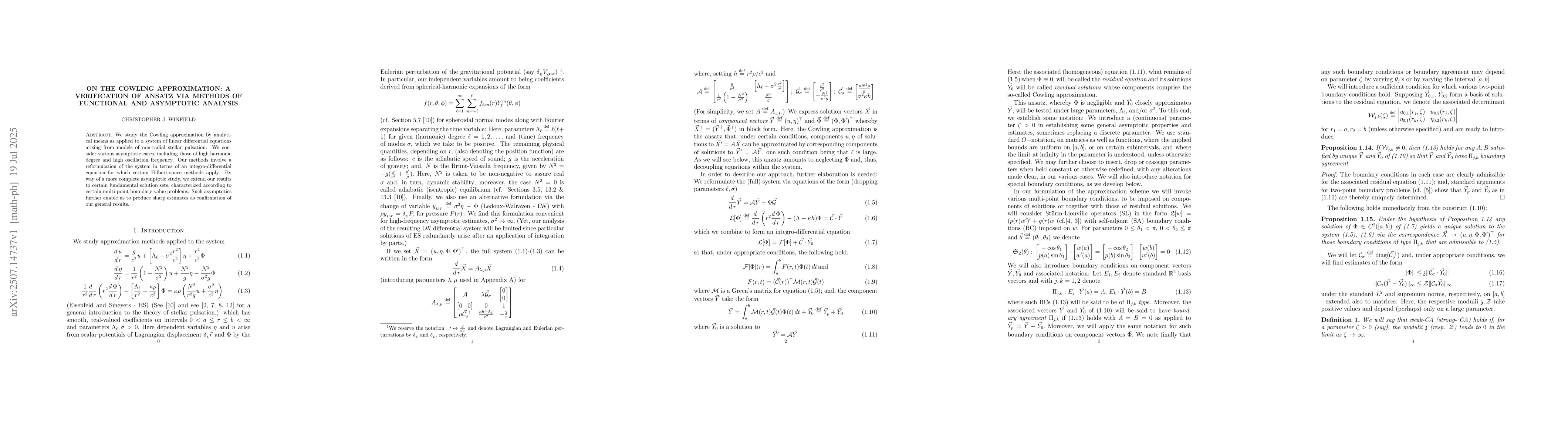 Thumbnail for On the Cowling Approximation: A Verification of Ansatz via Methods of
  Functional and Asymptotic Analysis