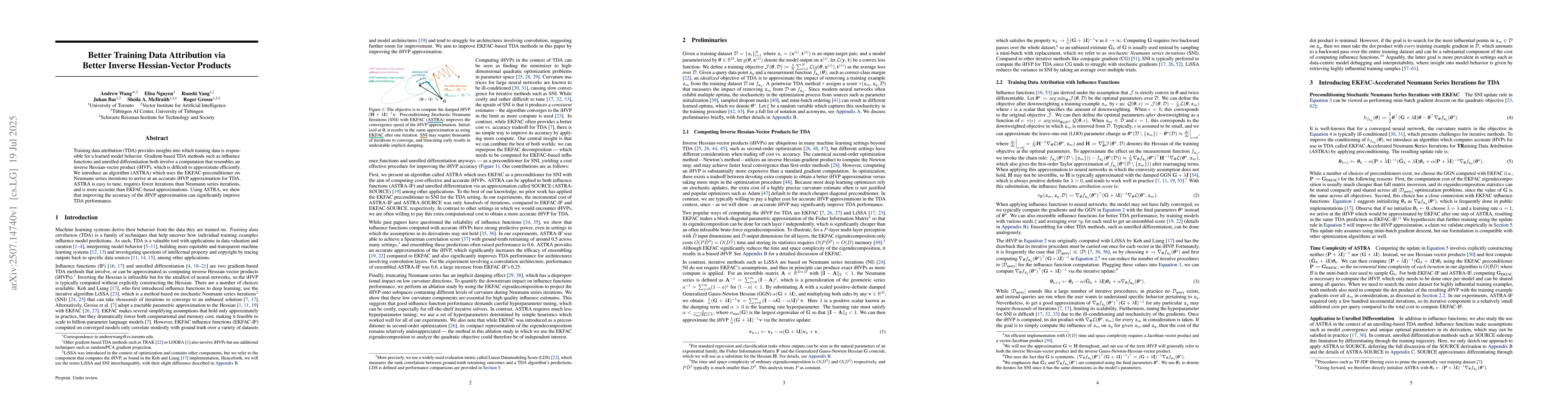Thumbnail for Better Training Data Attribution via Better Inverse Hessian-Vector
  Products