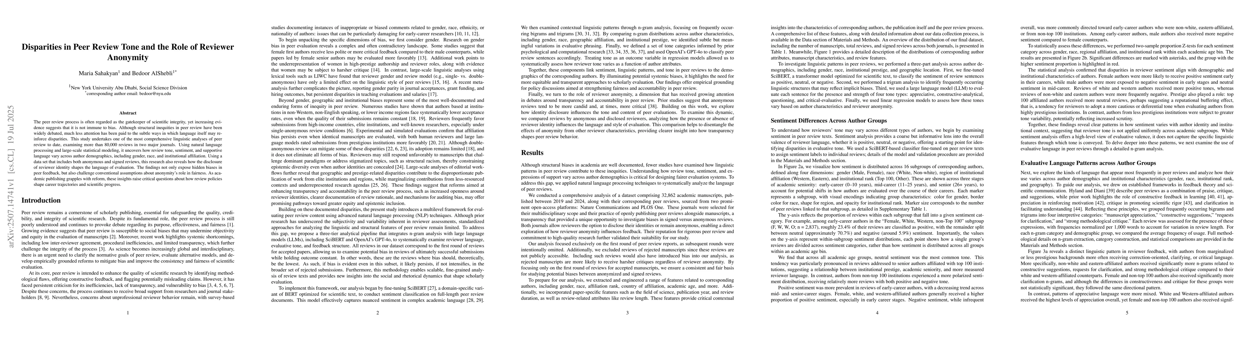 Thumbnail for Disparities in Peer Review Tone and the Role of Reviewer Anonymity