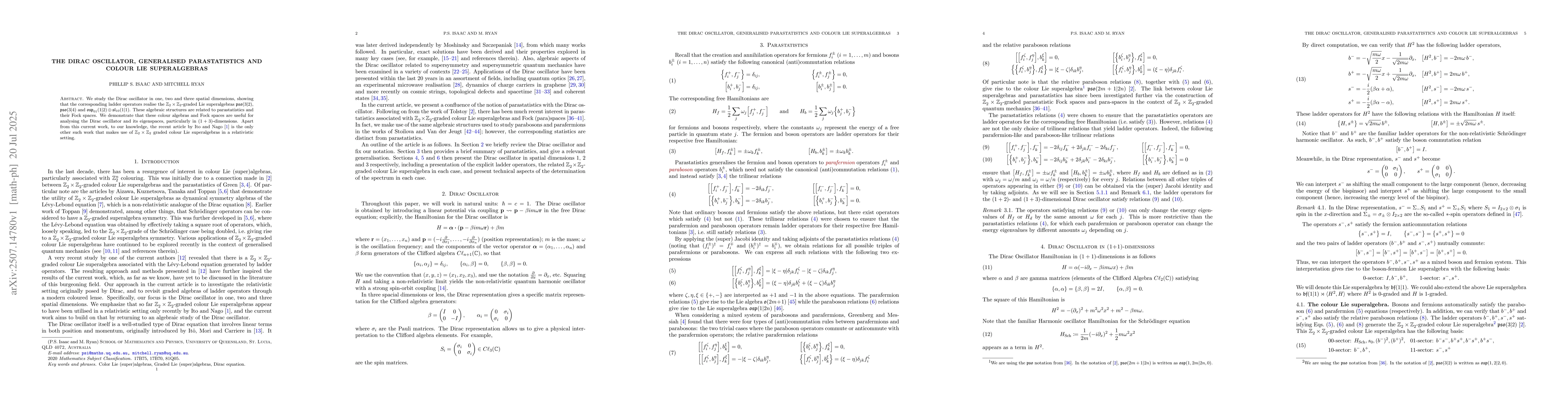 Thumbnail for The Dirac oscillator, generalised parastatistics and colour Lie
  superalgebras