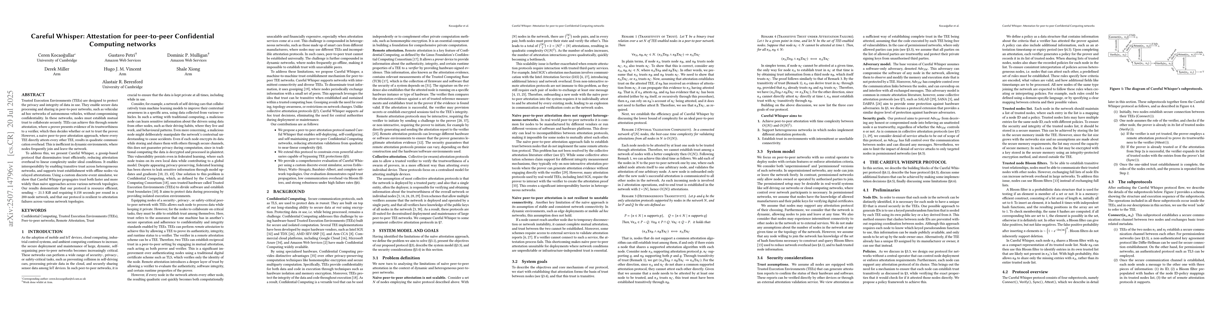Thumbnail for Careful Whisper: Attestation for peer-to-peer Confidential Computing
  networks