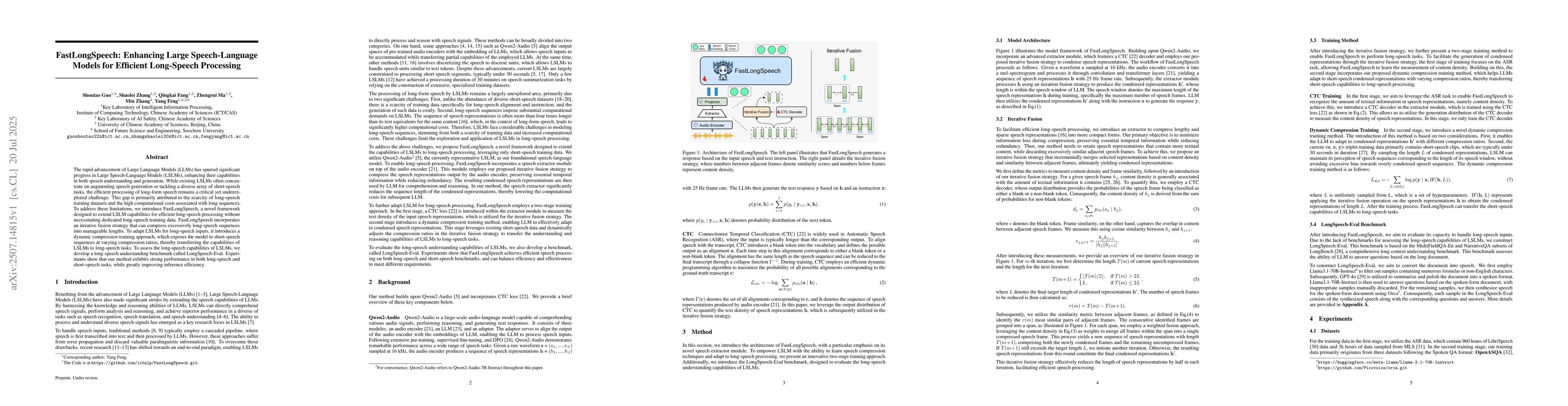 Thumbnail for FastLongSpeech: Enhancing Large Speech-Language Models for Efficient
  Long-Speech Processing