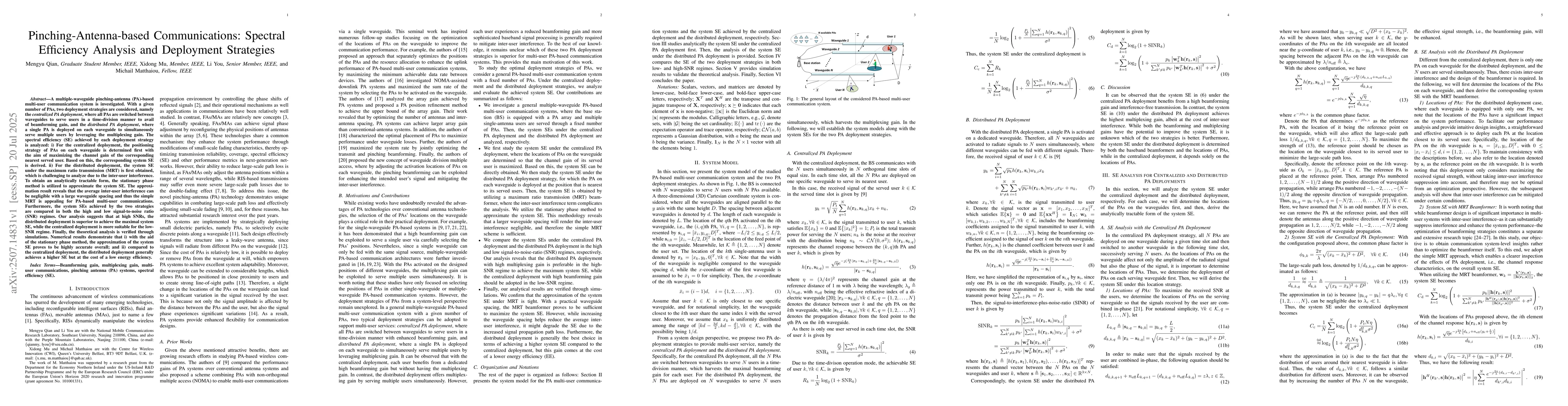 Thumbnail for Pinching-Antenna-based Communications: Spectral Efficiency Analysis and
  Deployment Strategies