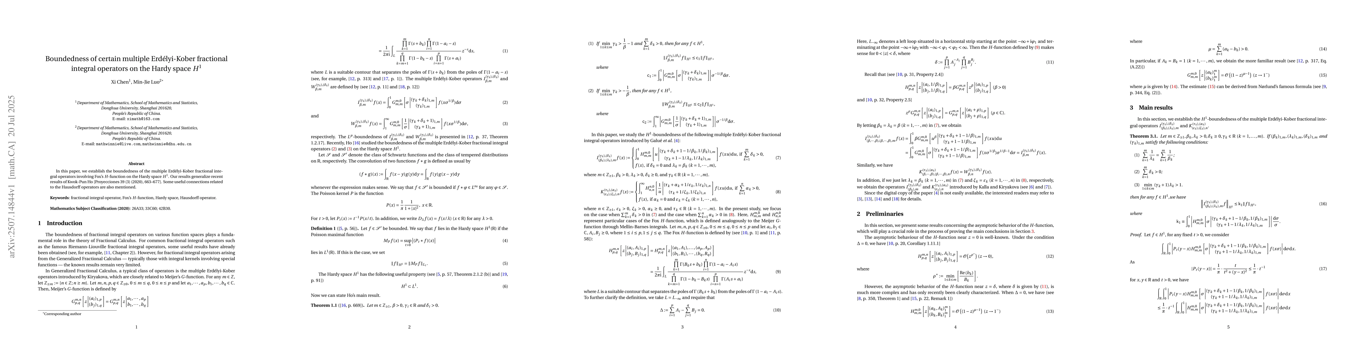 Thumbnail for Boundedness of certain multiple Erdélyi-Kober fractional integral
  operators on the Hardy space $H^1$