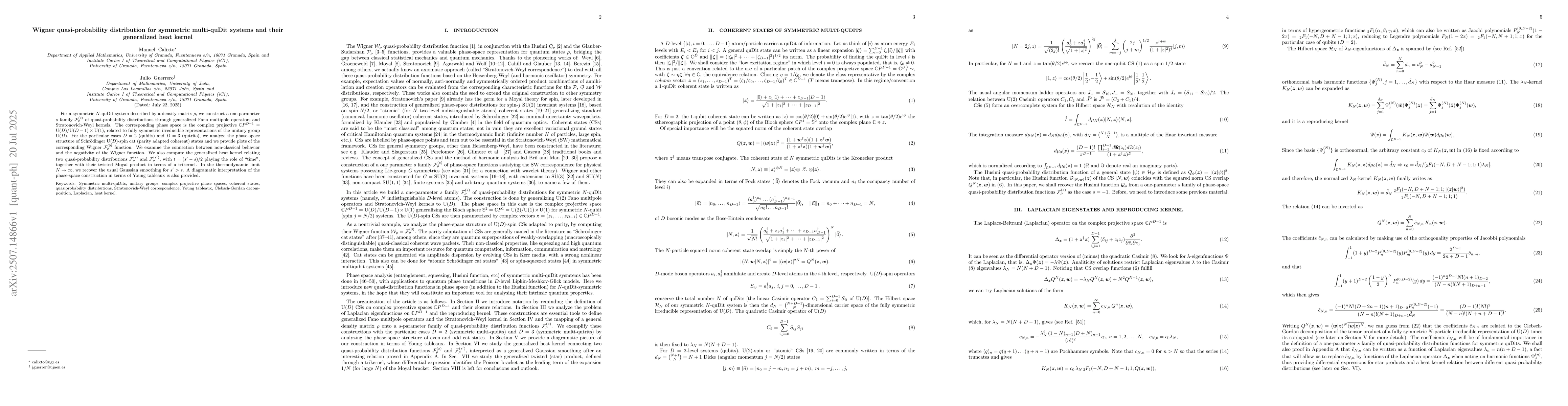 Thumbnail for Wigner quasi-probability distribution for symmetric multi-quDit systems
  and their generalized heat kernel