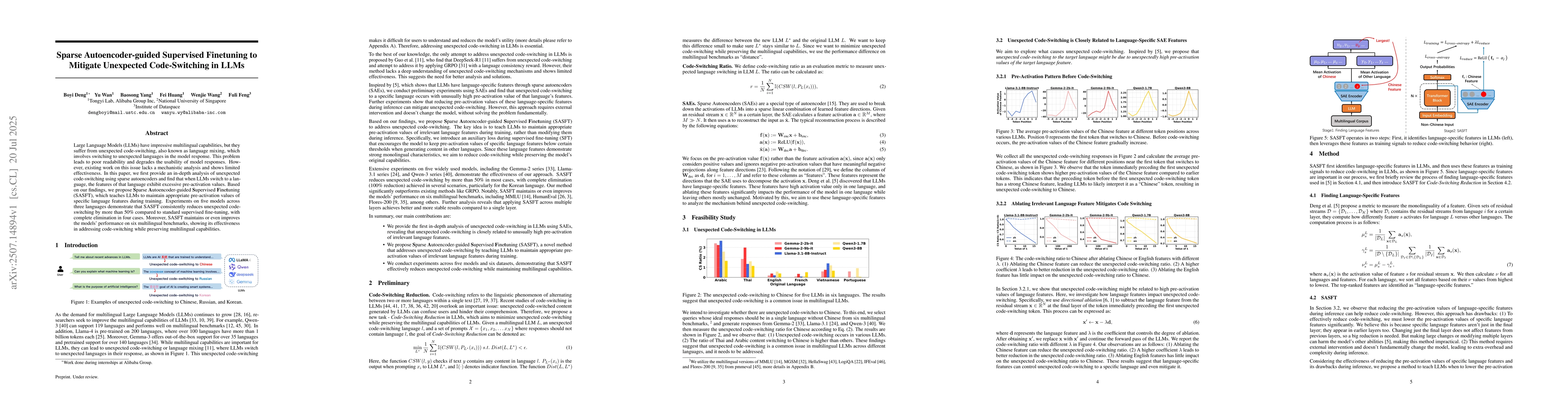 Thumbnail for Sparse Autoencoder-guided Supervised Finetuning to Mitigate Unexpected
  Code-Switching in LLMs