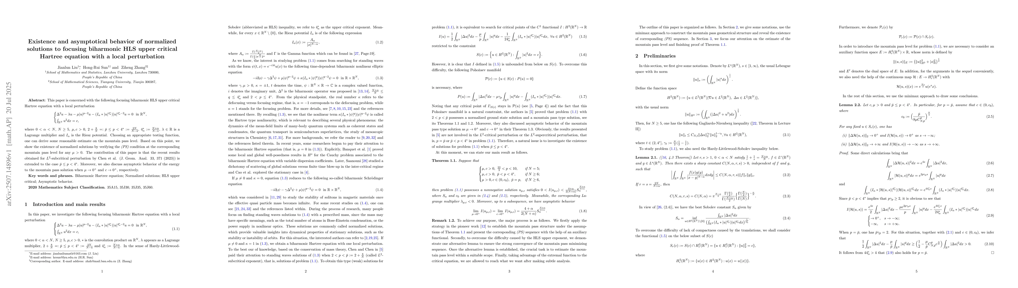 Thumbnail for Existence and asymptotical behavior of normalized solutions to focusing
  biharmonic HLS upper critical Hartree equation with a local perturbation