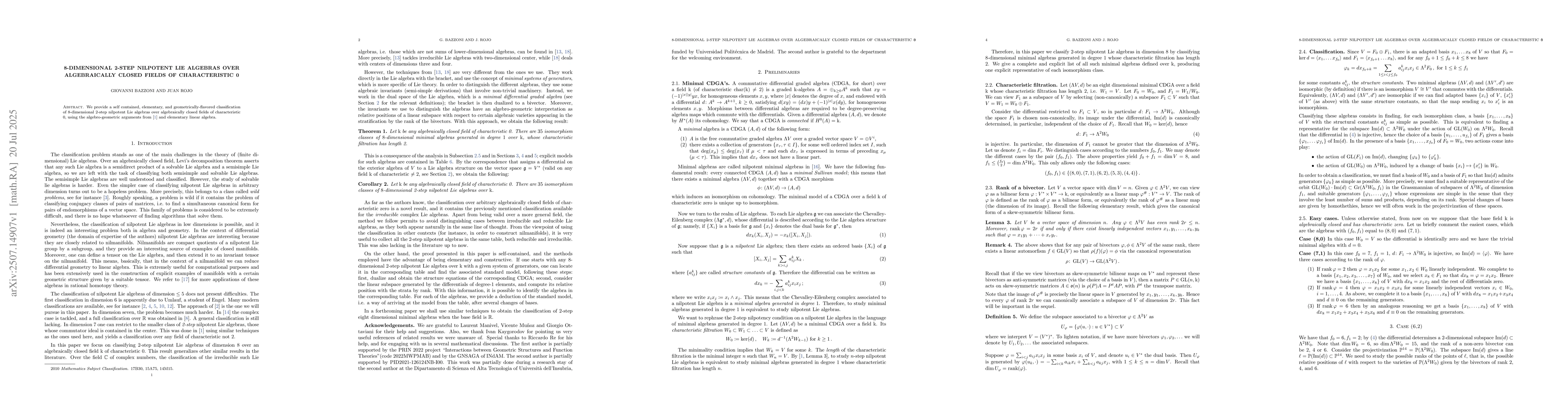 Thumbnail for 8-dimensional 2-step nilpotent Lie algebras over algebraically closed
  fields of characteristic 0