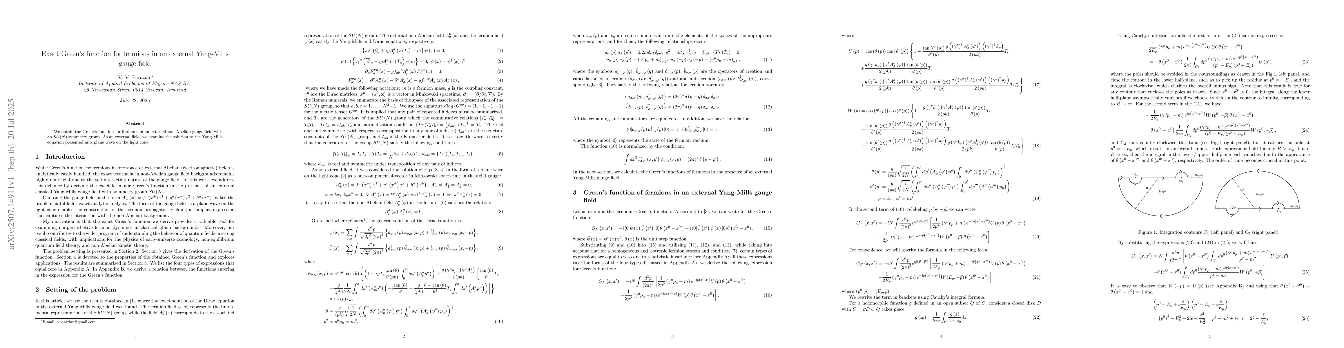 Thumbnail for Exact Green's function for fermions in an external Yang-Mills gauge
  field