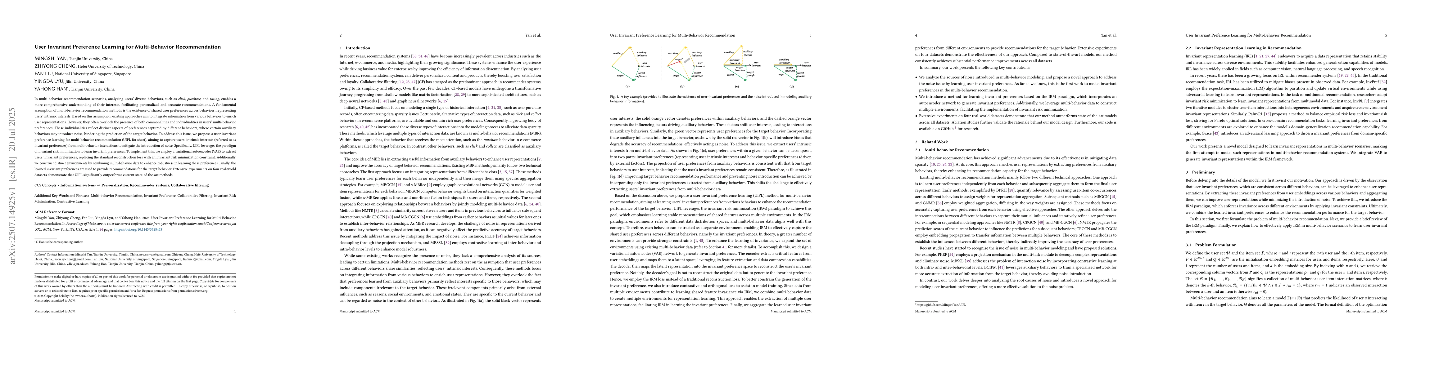 Thumbnail for User Invariant Preference Learning for Multi-Behavior Recommendation