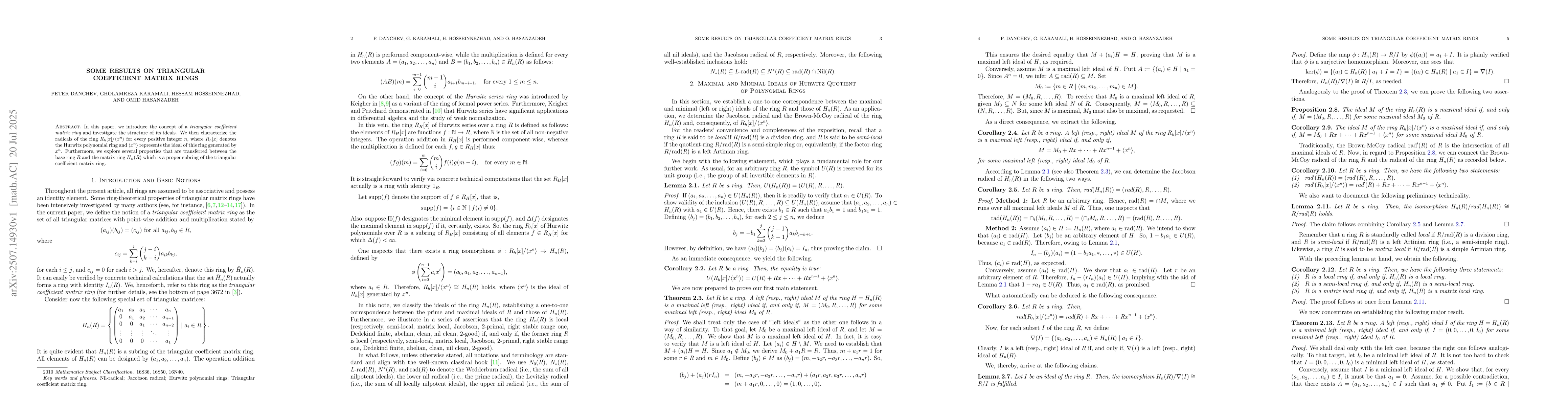 Thumbnail for Some Results on Triangular Coefficient Matrix Rings