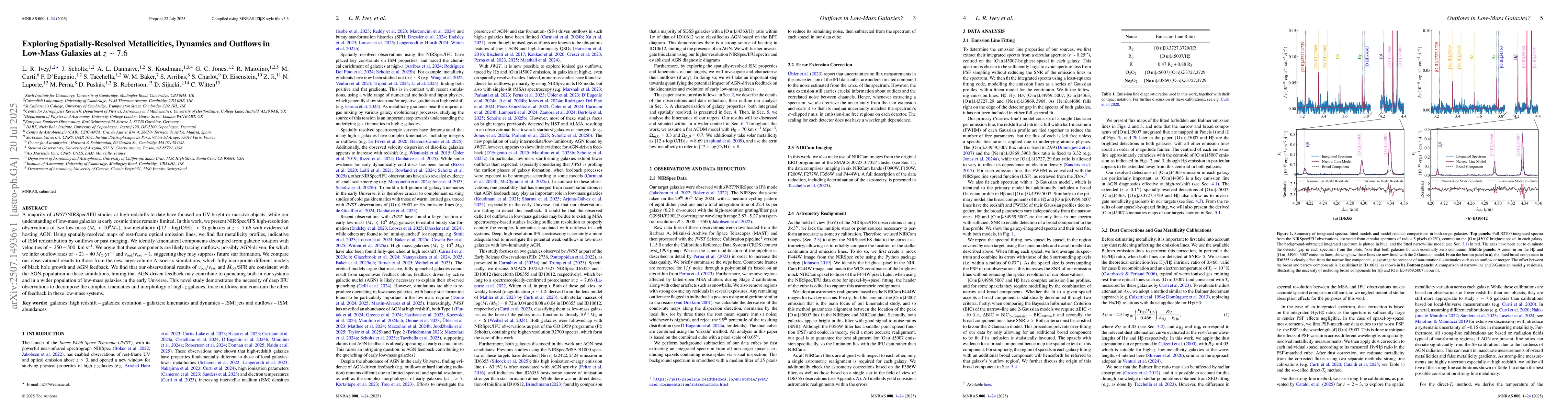 Thumbnail for Exploring Spatially-Resolved Metallicities, Dynamics and Outflows in
  Low-Mass Galaxies at $z \sim 7.6$