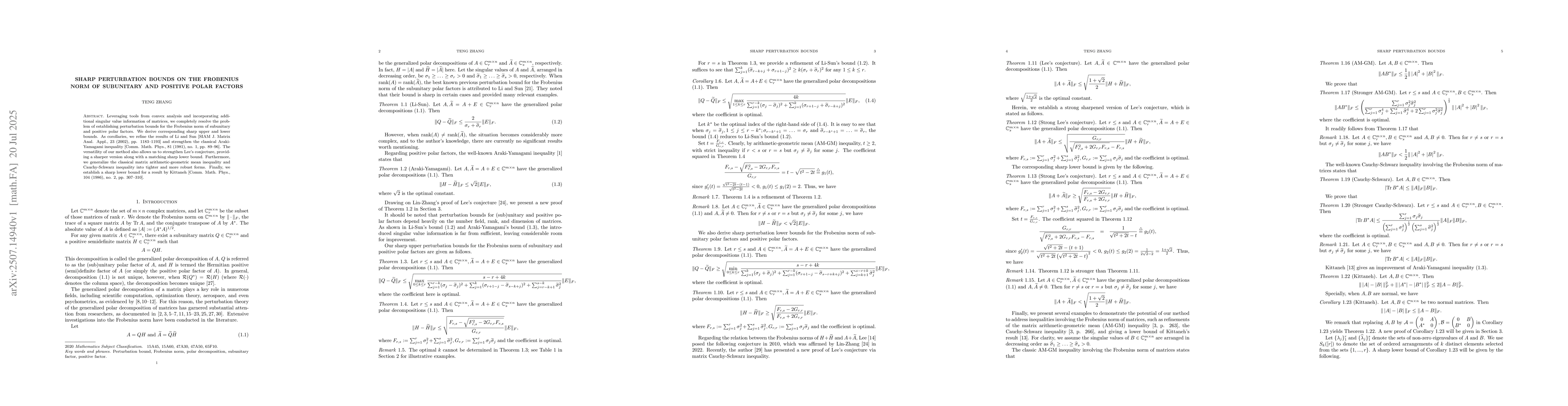 Thumbnail for Sharp perturbation bounds on the Frobenius norm of subunitary and
  positive polar factor