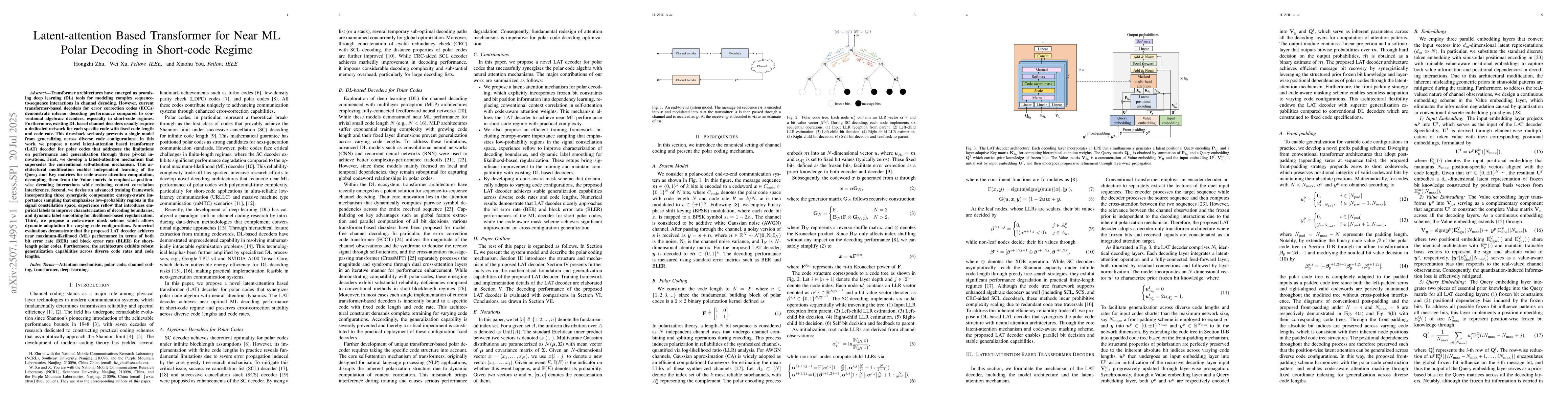 Thumbnail for Latent-attention Based Transformer for Near ML Polar Decoding in
  Short-code Regime
