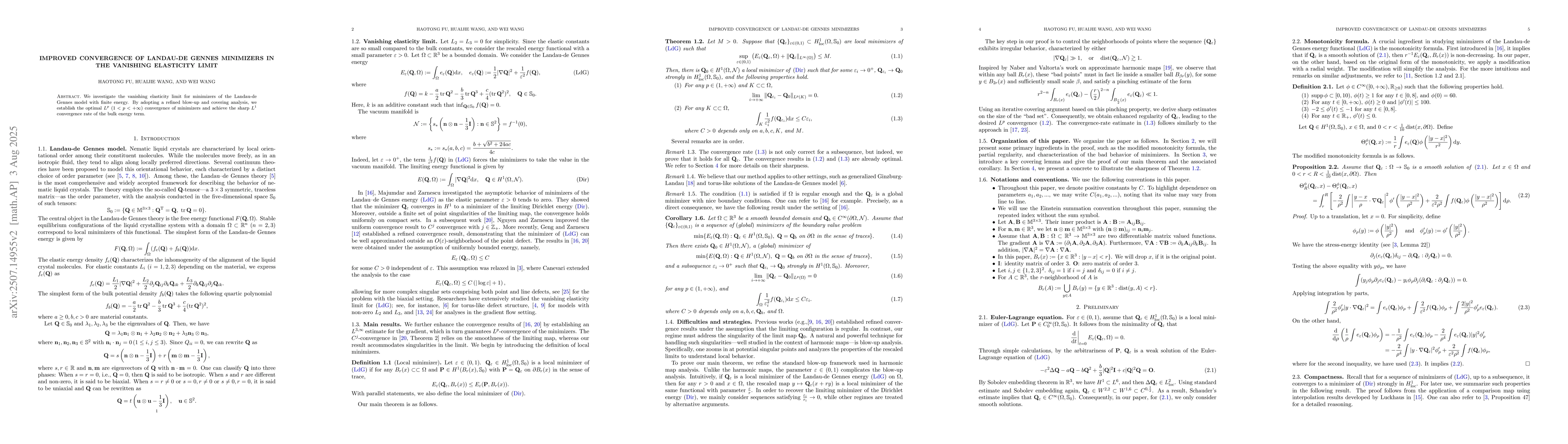 Thumbnail for Improved convergence of Landau-de Gennes minimizers in the vanishing
  elasticity limit