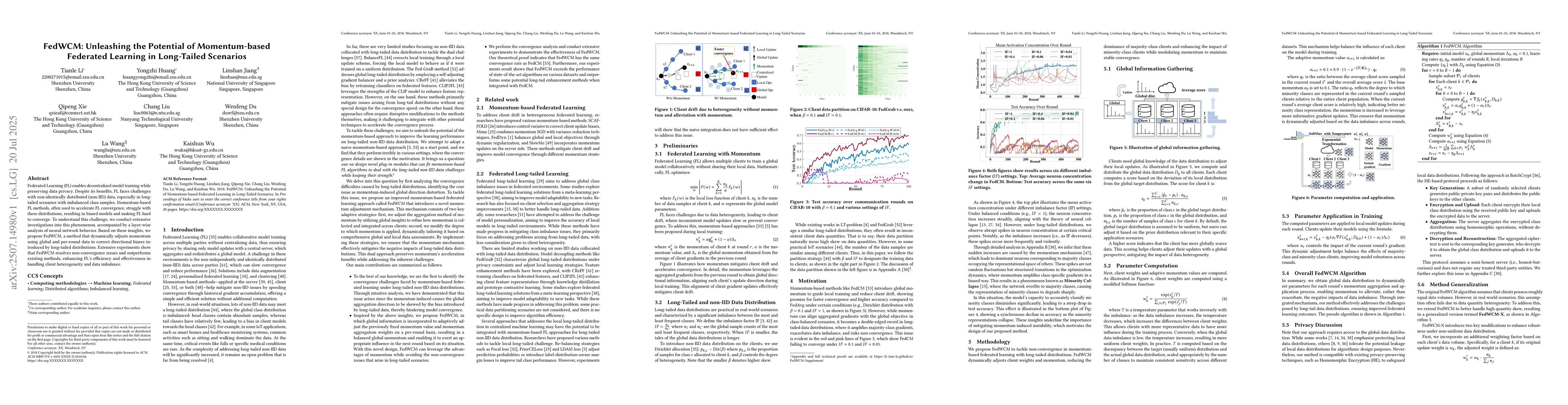 Thumbnail for FedWCM: Unleashing the Potential of Momentum-based Federated Learning in
  Long-Tailed Scenarios